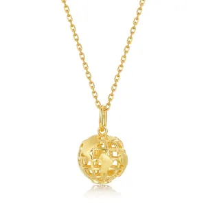 S925 Sterling Silver Globe Pendant Necklace For Women Manual Brushed Hollow Globe Design Gold Plated Fashion Jewelry Gift