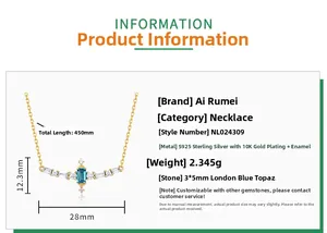 Dettagli della collana in topazio blu Londra in argento S925 placcato in oro 10K