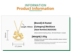 Détails des dimensions du pendentif cheval à bascule en argent S925 avec placage en or 10K