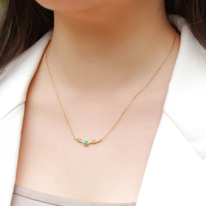 S925 sterling silver gold V-shaped necklace featuring three green amazonite stones