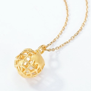 Golden S925 sterling silver globe pendant necklace with hand-brushed map texture