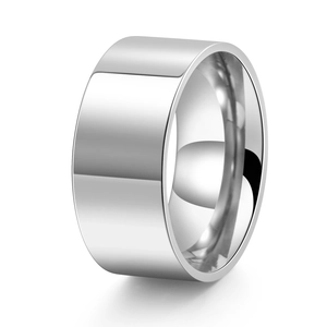 Macro detail of high-polished wide silver ring band with smooth mirror finish surface