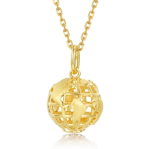 Minimalist S925 sterling silver globe pendant necklace with brushed world map detail