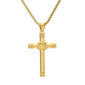 Polished gold stainless steel cross pendant necklace with box chain for men and women