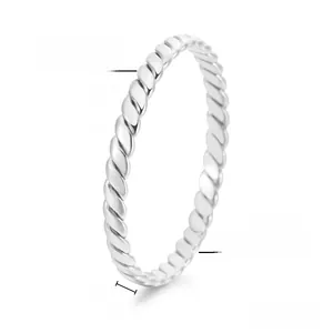 Detailed macro view of 2mm silver rope style ring made of polished high quality titanium steel