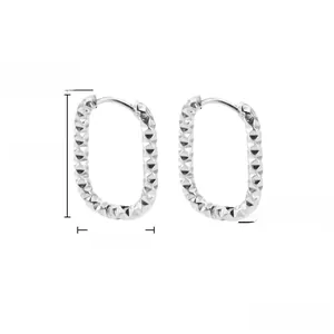Detailed view of 18K gold plated steel hoop earrings showing 21mm by 15mm dimensions