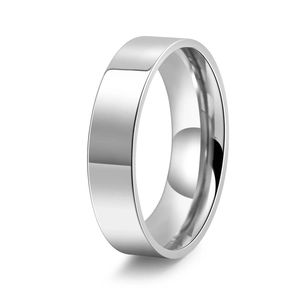Minimalist silver flat band ring with a polished mirror finish for men and women
