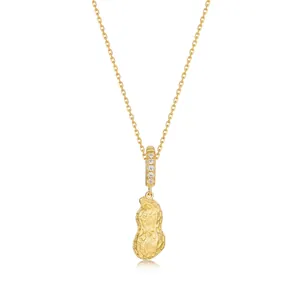 S925 Sterling Silver Brushed Peanut Pendant Necklace For Women Natural Red Agate Rhinestone Inlaid Clavicle Chain Jewelry