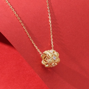 Vintage brushed gold S925 sterling silver hollow ball necklace with sparkling zircon