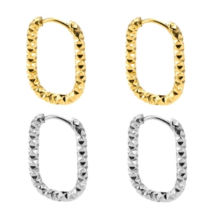 Elegant 18K gold and silver plated titanium steel hoop earrings with textured geometric patterns