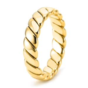 Minimalist gold woven croissant ring in polished titanium steel for men and women