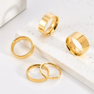 Detailed set of 18K gold plated stainless steel plain rings with different widths
