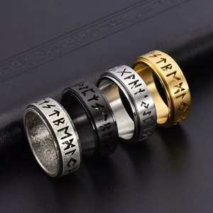Nordic vintage rotatable stainless steel rune rings for men and women in four metallic colors