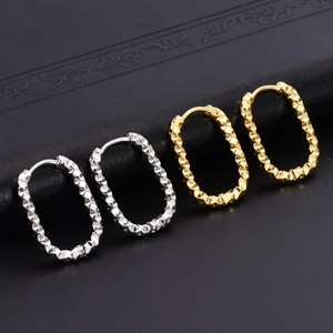 Elegant 18K gold plated and silver stainless steel oval hoop earrings with textured finish