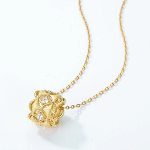 Elegant gold plated S925 silver necklace with brushed finish hollow diamond sphere pendant