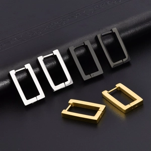Créoles rectangulaires minimalistes en acier inoxydable en argent, or et noir pour femmes