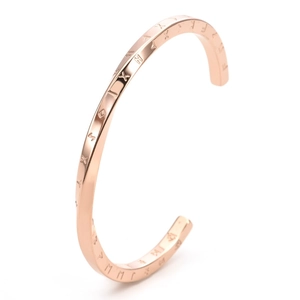 Rose gold Mobius C-shaped open bracelet with engraved Viking runes on a white background