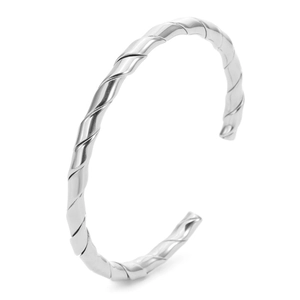 Bracelet jonc ouvert torsadé en forme de C en acier inoxydable argenté pour tous