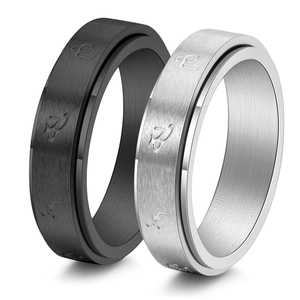 Chinese style rotatable matte black and brushed silver stainless steel rings for men