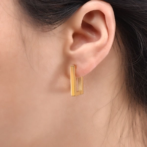 Boucles d'oreilles créoles rectangulaires minimalistes en acier titane poli doré pour femme