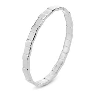 Polished silver geometric square link bangle with a secure snap closure for men