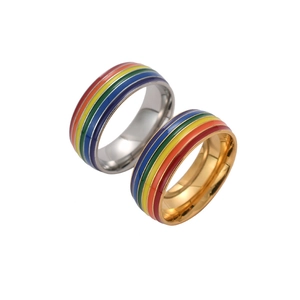 Bague Anneau en Acier Inoxydable à Rayures Arc-en-Ciel pour Hommes Femmes Bijoux de Mode LGBTQ Pride