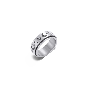 Titanium Steel Sun Moon Star Spinner Ring For Men Women Stress Relief Anxiety Rotating Band Geometric Celestial Finger Jewelry