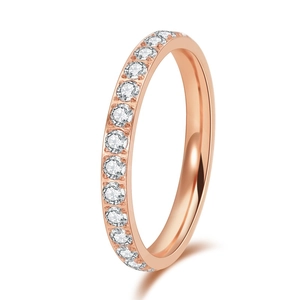 Minimalist 18K rose gold plated stainless steel ring with micro-pave cubic zirconia