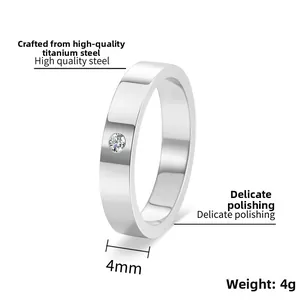 Detail view of 4mm stainless steel ring with small zircon and 4g weight display