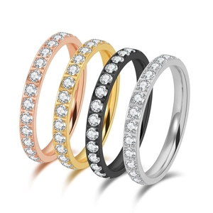 Minimalist 18K gold plated eternity rings set in rose gold, gold, black, and silver
