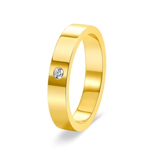 Minimalist 18K gold plated titanium steel ring with a single round diamond inlay