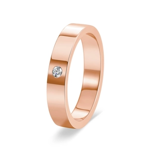 Minimalist 18K rose gold titanium steel ring featuring a polished finish and single diamond