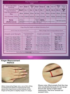 Detailed size guide for checkerboard rings showing US sizes, inner diameter and circumference