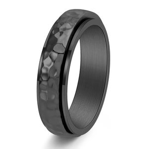 Retro black hammertone rotating titanium steel ring with industrial brushed finish for men