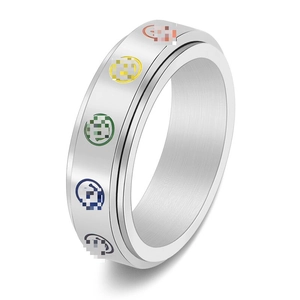 Stainless Steel Rainbow Smiley Face Spinner Ring For Women Men Anxiety Relief Rotating Enamel Stress Relief Band Ring Jewelry
