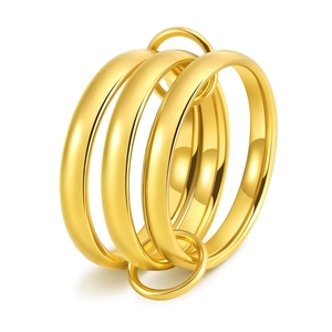 Polished 18K gold plated titanium interlocking triple ring set for women with diamond accents