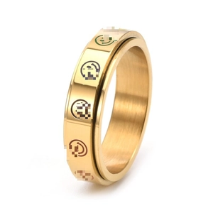 Gold stainless steel spinning ring with colorful rainbow smiley faces for stress relief