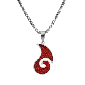 Chaîne argentée avec pendentif en spirale orné de strass rouges brillants pour femmes
