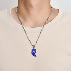 Collier en acier inoxydable pour homme avec pendentif en cristal bleu