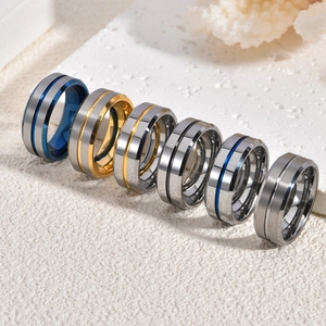 Modern 8mm tungsten steel rings set for men with brushed finish and colorful inner grooves