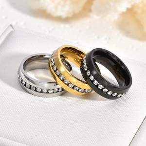 Three pieces of 18K gold plated titanium steel rings with cubic zirconia inlay for men