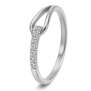 Bague élégante géométrique en acier plaqué or 18K avec zircons brillants pour femme