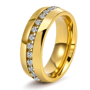 Polished 18K gold-plated stainless steel ring with micro-paved white zircon stones