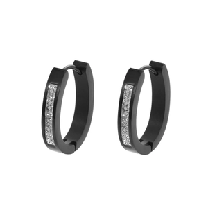Elegante schwarze Creolen für Damen mit zweireihigen funkelnden Mikro-Pavé-Zirkonia