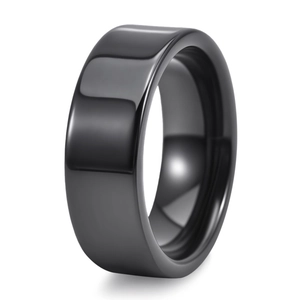 Modern black minimalist ceramic ring with high-gloss mirror polished finish for men and women