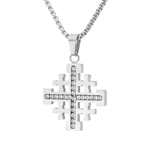 Collana con croce di Gerusalemme argento con zirconi e catena box lunga da uomo