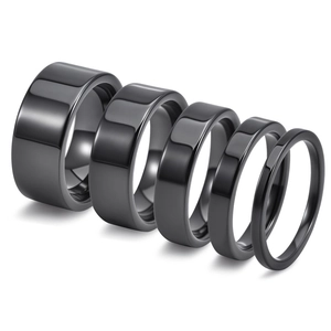 Minimalist black ceramic rings set in 5 different widths with polished mirror finish