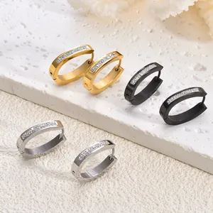 Minimalistische Hoop Ohrringe Aus Titanstahl Für Damen Gold Silber Schwarz Strass Besetzt Edelstahl Pfosten Geometrischer Ohrschmuck
