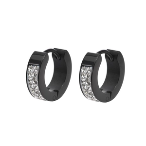 Boucles d'oreilles créoles noires en titane avec double rangée de diamants et or 18K