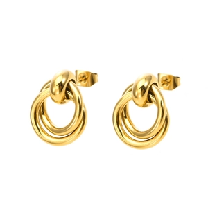 Boucles d'oreilles géométriques à doubles cercles entrelacés en acier doré